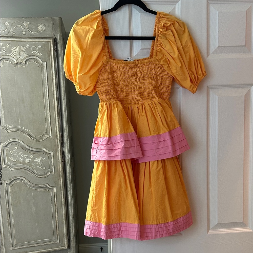English Factory Dress in Sunshine Orange and Soft Pink